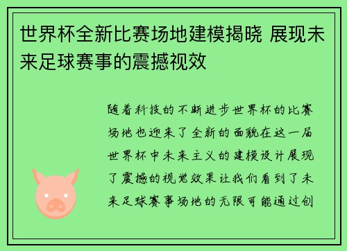 世界杯全新比赛场地建模揭晓 展现未来足球赛事的震撼视效